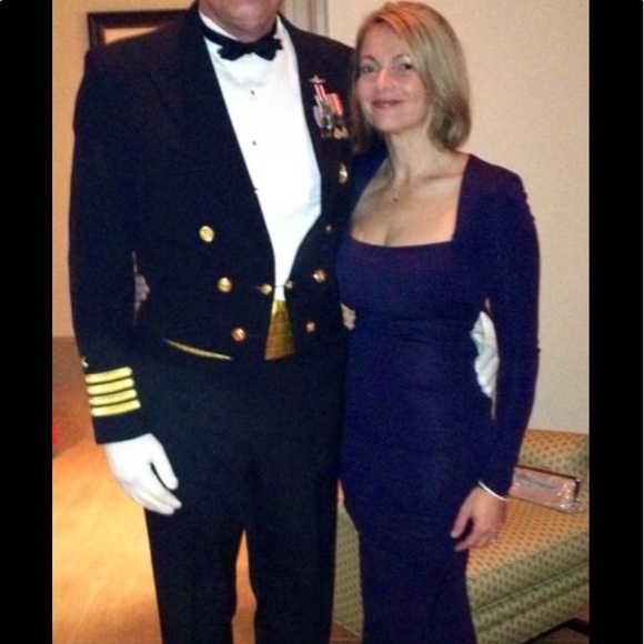 Nicole Miller Felicity Long Sleeve Blue Navy Evening Gown - Picture 3 of 7